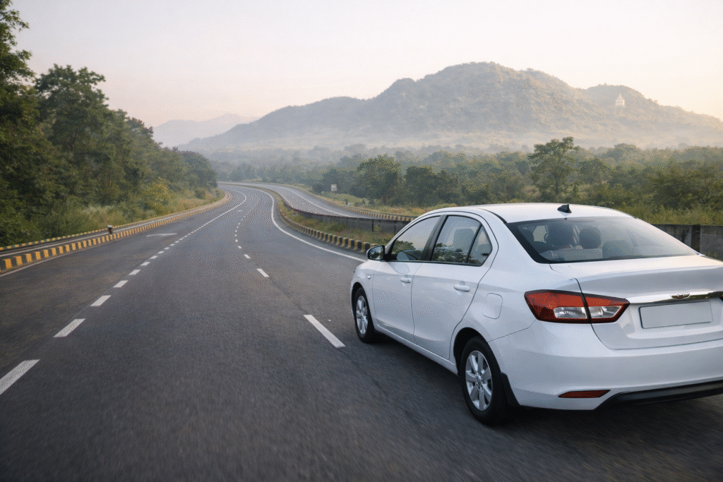 Private AC car traveling from Bangalore Airport to Tirumala hills