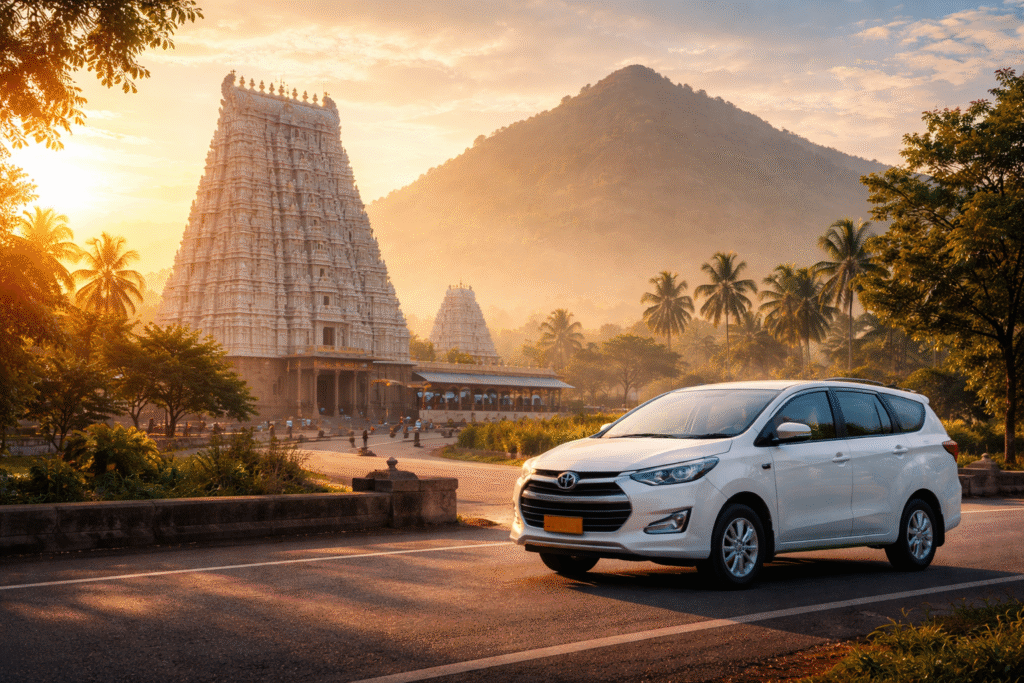 Chennai to Thiruvannamalai taxi service with Arunachaleswarar Temple at sunrise