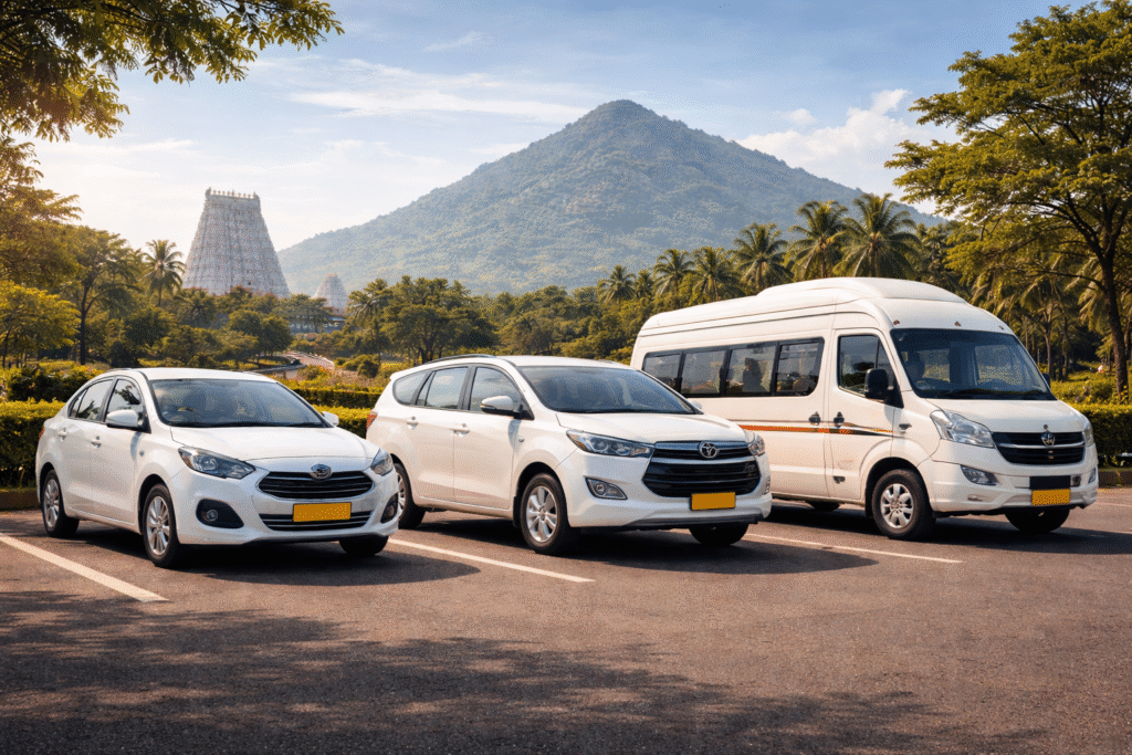 Chennai to Thiruvannamalai taxi vehicle options including sedan, Innova, and tempo traveller