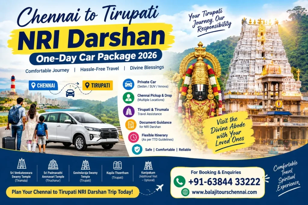 Chennai to Tirupati NRI Darshan: One-Day Car Package 2026